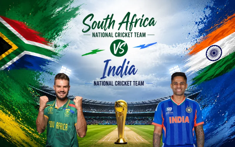 South Africa National Cricket Team vs India National Cricket Team Match Scorecard showing South Africa's 76-run victory over India in the ICC Men's T20 World Cup 2026 Super 8 match