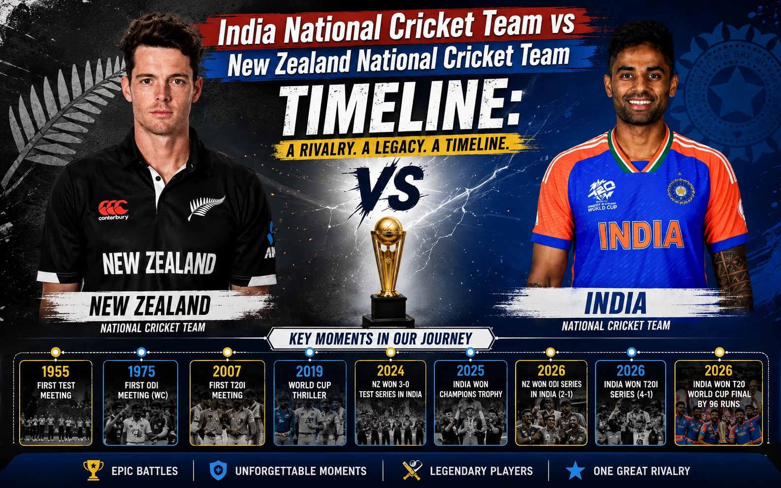 India National Cricket Team vs New Zealand National Cricket Team Timeline