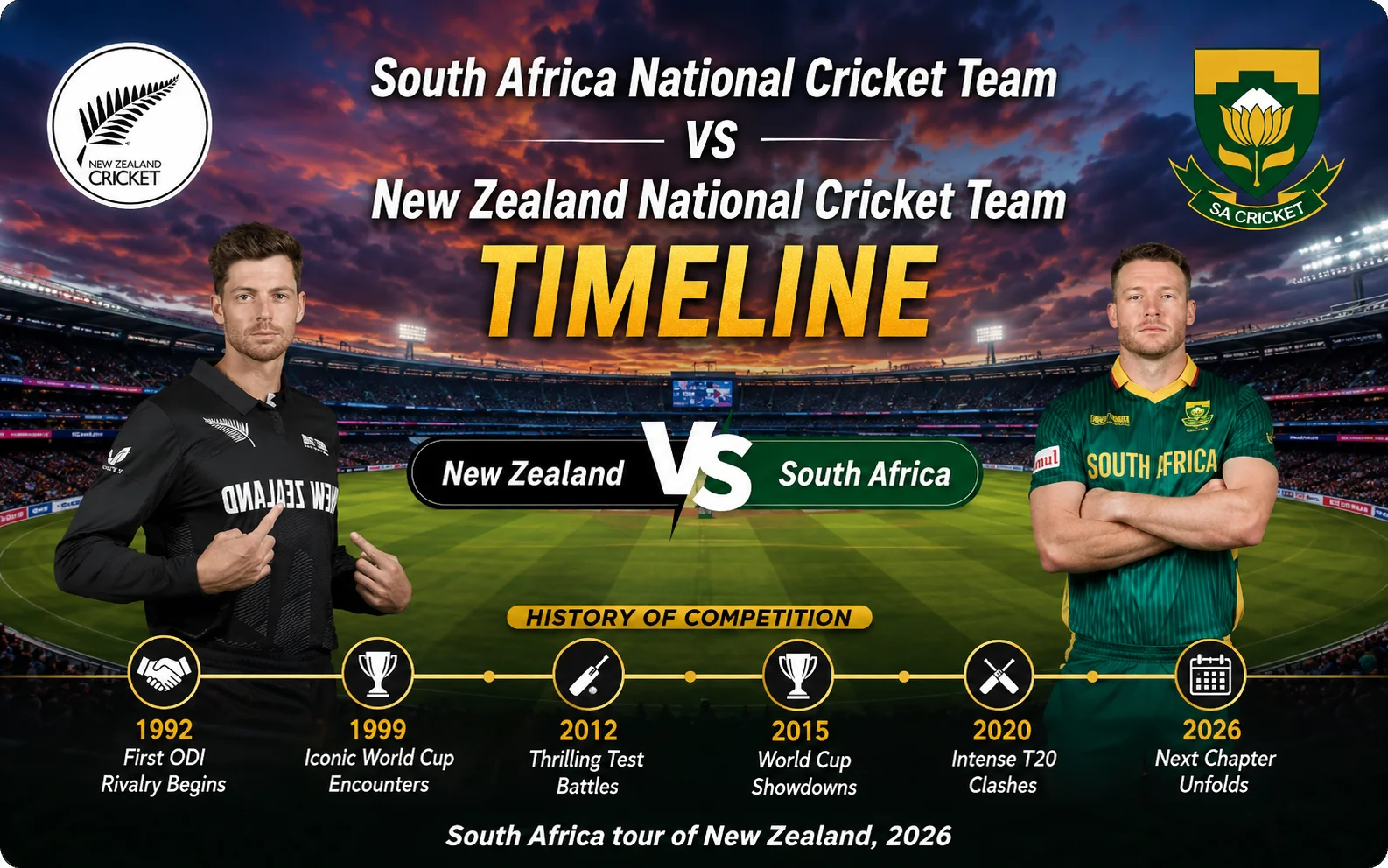 South Africa National Cricket Team vs New Zealand National Cricket Team Timeline