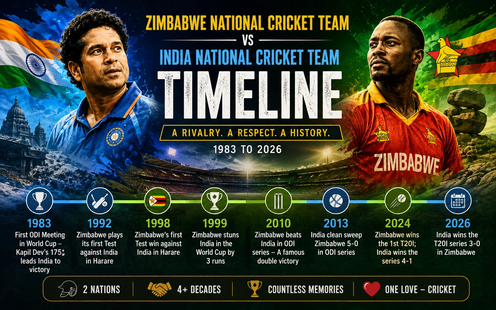 Zimbabwe National Cricket Team vs India National Cricket Team Timeline
